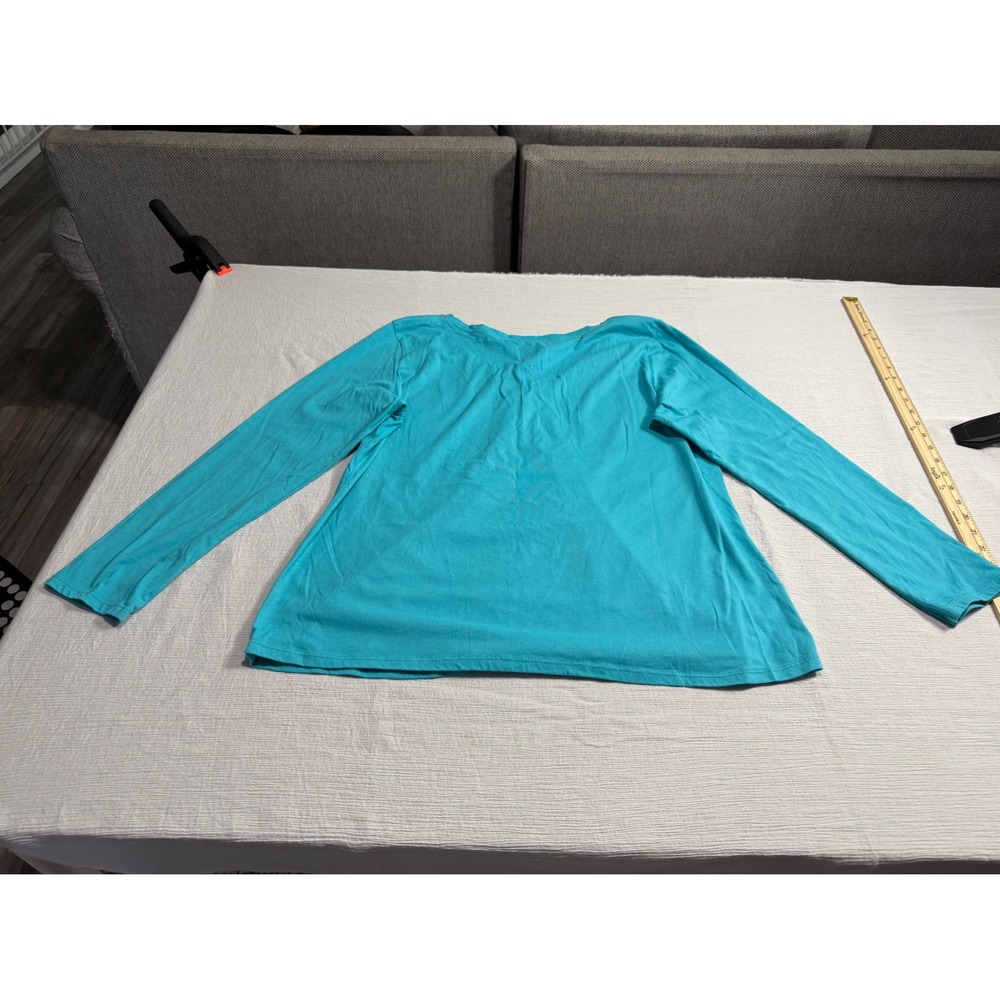 Sleep Chic Women's XL Turquoise Blue Pink Trim Henley Long Sleeve Pajama Top - Picture 3 of 8
